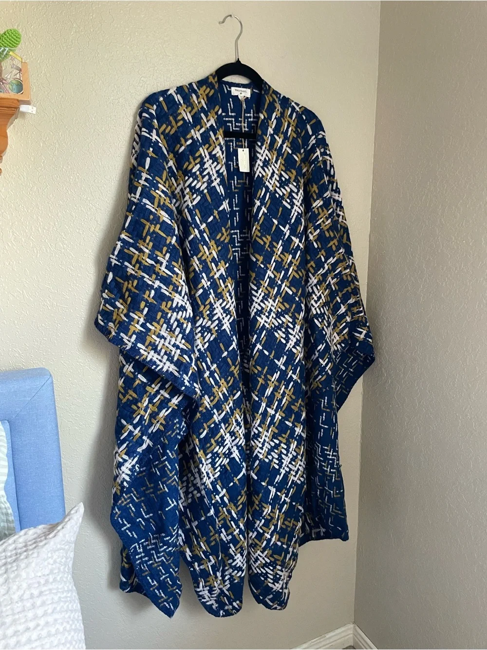 New World Market Plaid Wrap One Size Longline Blue Multicolor